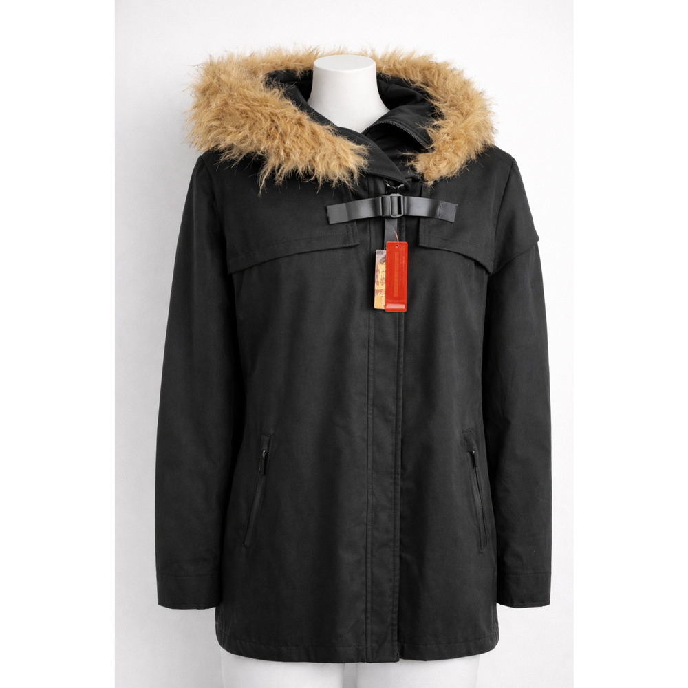 Yoki Women's 3XL Black Winter Coat Faux Fur Hood Toggle Belted NWT